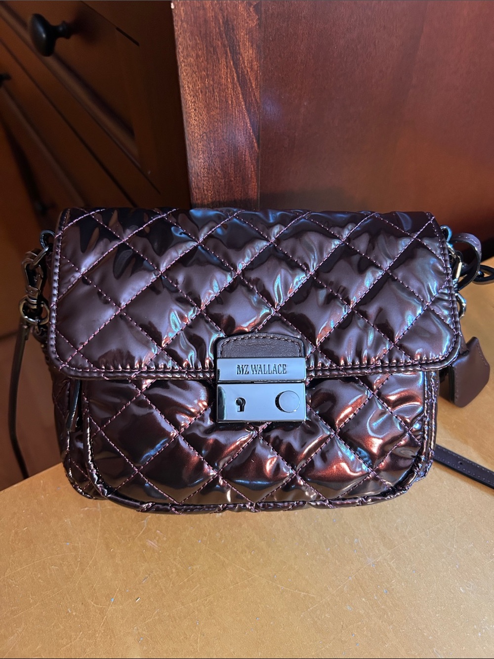 Mz Wallace Small Crosby lock in Bordeaux Lacquer - Picture 2 of 14